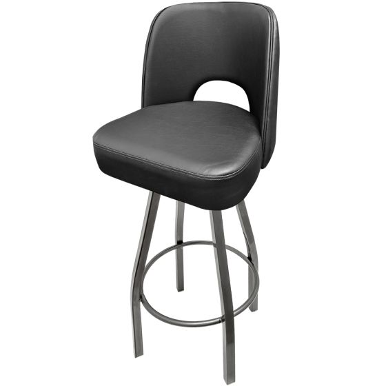 Cutout Back Bucket 500 LB Bar Stool - Black Vinyl with Clear Coat Swivel Frame