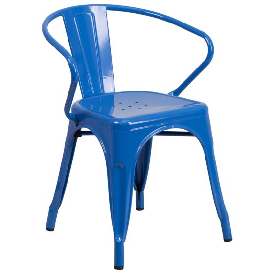 HUSKY Seating 500 LB Stackable Indoor-Outdoor Mid-Back Bistro Style Metal Chair-Blue