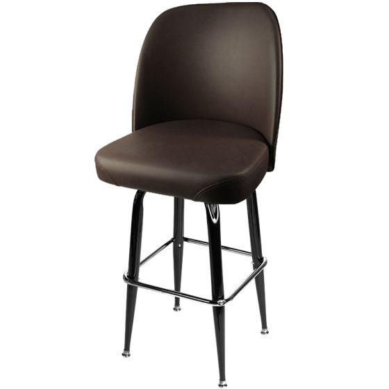Heavy Duty 500 LB Swivel Bucket Bar Stool with Gloss Black Frame - Espresso Vinyl