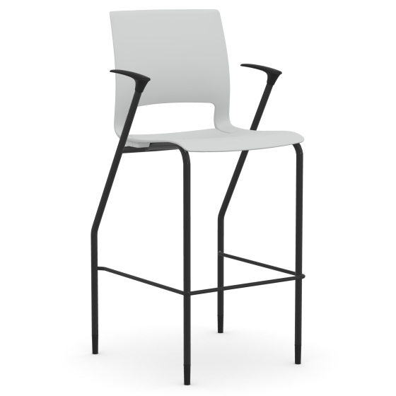 9to5 Seating Vox 300 LB Bar Height Stool, Plastic Back, Black Arms