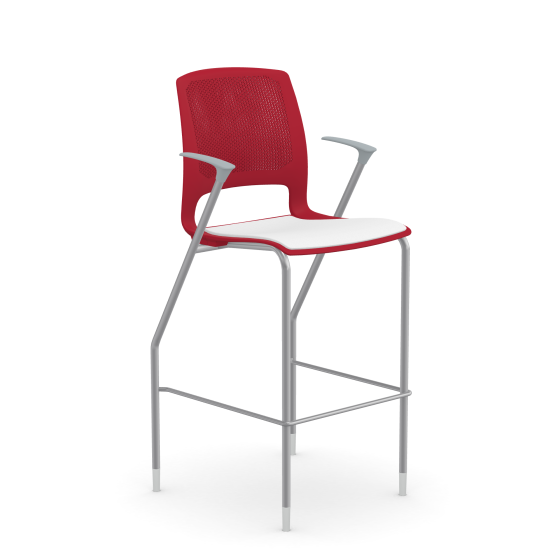 9to5 Seating Dash 30" Bar Height 300 LB Stool with Arms, Silver Frame, Plastic Back, Upholstered Seat