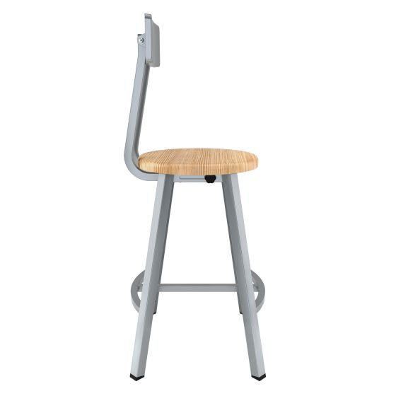 NPS® 24" Titan 1000 LB Stool, Solid Wood Seat with Backrest, Grey Frame