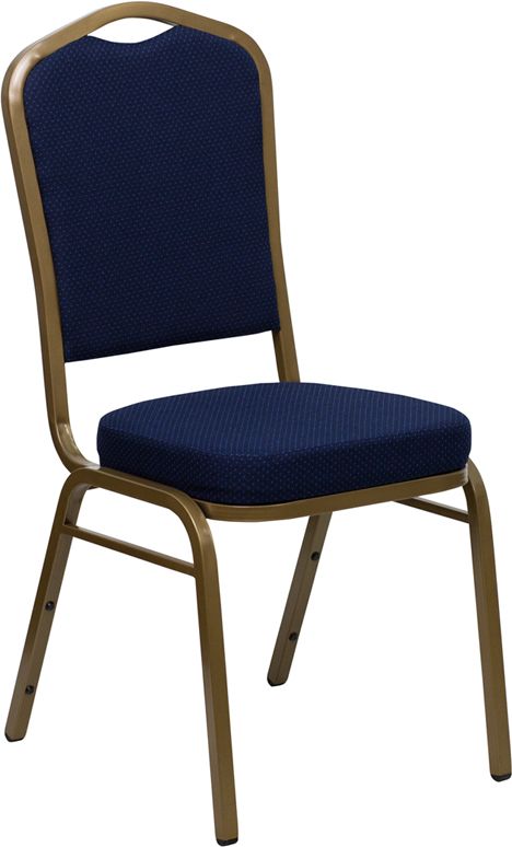 HUSKY Seating® 500 LB Commercial Fabric Banquet Stacking Chair with All Gold Frame-Navy Blue