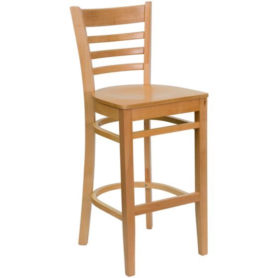 HUSKY Seating Heavy Duty 800 LB Ladder Back Wood Bar Stool-Natural Wood