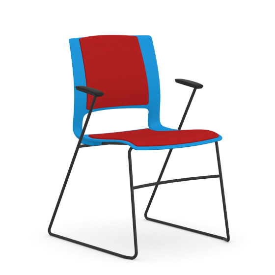 9to5 Seating Vox 300 LB Sled Base Stacking Guest Chair, Fully Upholstered, Black Arms
