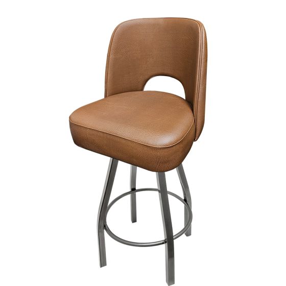Cutout Back Bucket 500 LB Bar Stool - Buckskin Vinyl with Counter Height Clear Coat Swivel Frame