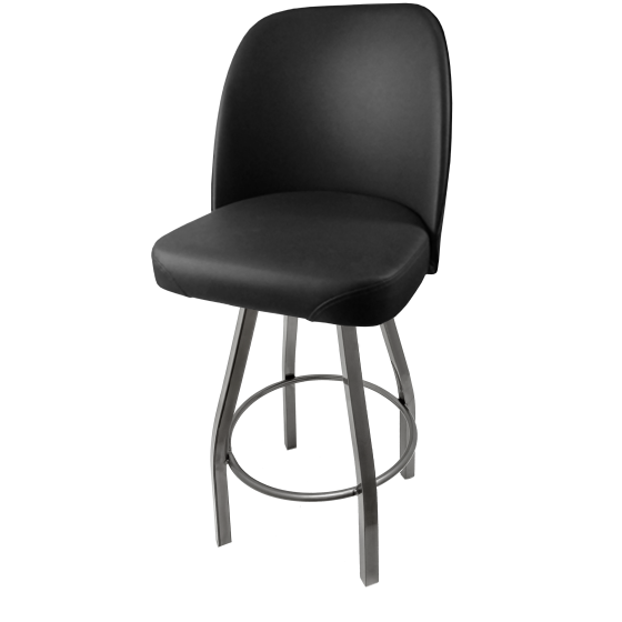 Heavy Duty 500 LB Swivel Bucket Bar Stool with Clear Coat Frame - Counter Height - Black Vinyl