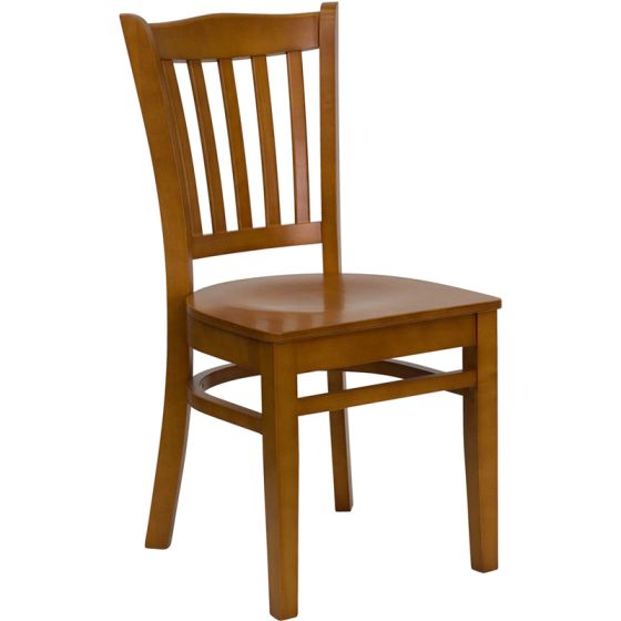 HUSKY Seating Vertical Back 800 LB Restaurant Chair with Wood Seat-Cherry Wood