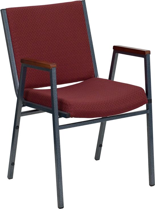 HUSKY Seating® 550 LB Commercial Stack Chair with Overstuffed Fabric Seat and Arms-Burgundy