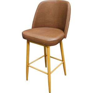 Amata 300 LB Metal Frame Bar Stool - Natural Clear Coat Faux Woodgrain Frame Finish - Buckskin Vinyl Standard Bucket Seat
