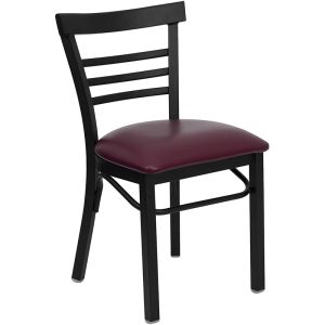 HUSKY Seating Heavy Duty 500 LB Black Metal Restaurant Chair with Ladder Back & Vinyl Seat- Burgundy