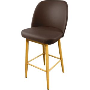 Amata 300 LB Metal Frame Bar Stool - Natural Clear Coat Faux Woodgrain Frame Finish - Espresso Vinyl Standard Bucket Seat