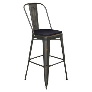 HUSKY Seating 500 LB Commercial Grade 30" High Copper Metal Indoor-Outdoor Barstool with Back with Black Poly Resin Wood Seat