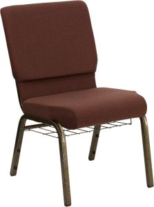 HUSKY Seating® 800 LB Heavy Duty Fabric Auditorium Chair With Book Pouch & Communion Cup Holder-Brown, Gold Vein