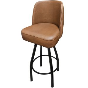 Tufted Back Bucket 500 LB Bar Stool - Buckskin Vinyl with Black Powder Coat Swivel Frame