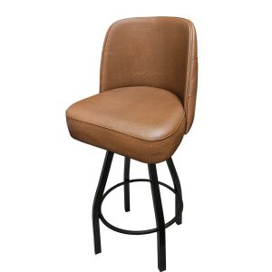 Tufted Back Bucket 500 LB Bar Stool - Buckskin Vinyl with Counter Height Black Powder Coat Swivel Frame