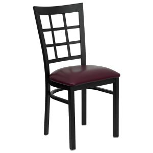HUSKY Seating Durable 500 LB Metal Restaurant Chair with Window Back -Burgundy