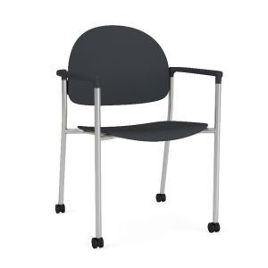 Lesro Chat 300 LB Heavy Duty Reception and Waiting Room Caster Round Back Guest Chair with Plastic Seat & Back and Metal Frame