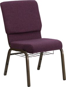 HUSKY Seating® 800 LB Heavy Duty Fabric Auditorium Chair With Book Pouch & Communion Cup Holder-Gold Vein, Plum