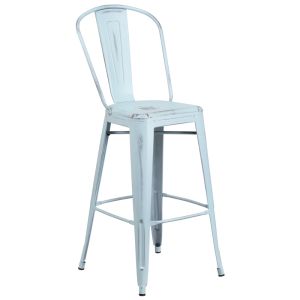 HUSKY Seating 500 LB Distressed Finish 30" Indoor-Outdoor Metal Bar Stool-Dream Blue