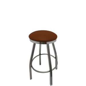 Heavy Duty SlimLine 500 LB Button Top Swivel Bar Stool with Clear Coat Frame & Chrome Seat Ring - Chestnut Vinyl