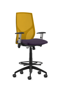 9to5 Seating Vault Mesh Mid-Back Bar Height 300 LB Office Stool, Adjustable Back, Seat Slider, Simple Synchro Tilt Control, 2-Way Adjustable Silver Arms