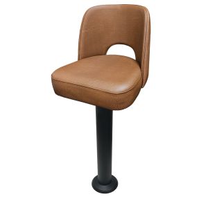 Cutout Back Bucket Seat 300 LB Floor Mount Black Pedestal Stool, Bar Height, Buckskin