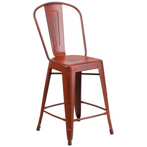 HUSKY Seating 500 LB Distressed Finish Counter Height 24" Indoor-Outdoor Metal Bar Stool-Red