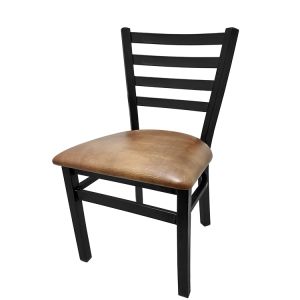 Heavy Duty 300 LB XL Ladderback Metal Frame Restaurant Chair with Buckskin Vinyl Seat