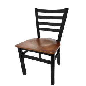 Heavy Duty 300 LB XL Ladderback Metal Frame Restaurant Chair with Walnut Stain Wood Seat