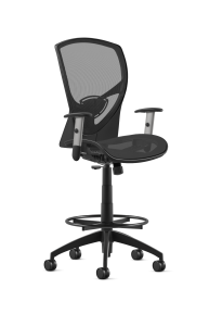 9to5 Seating Theory All Mesh Mid-Back 300 LB Counter Height Office Stool, Simple Synchro Control, Silver Four-Way Adjustable Arms