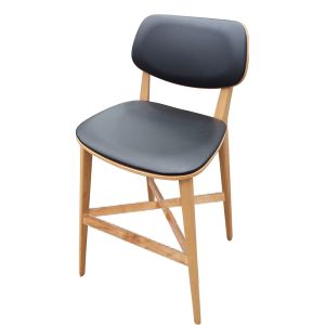 Harbor 300 LB Restaurant Bar Stool with Natural Finish Wood Frame and Black Vinyl Back and Seat