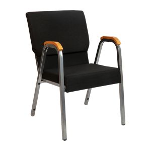 HUSKY Seating 500 LB 21"W Stacking Wood Accent Arm Church Chair in Black Fabric - Silver Vein Frame