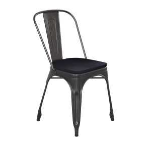 HUSKY Seating 500 LB Commercial Grade Antique Black Gold Metal Indoor-Outdoor Stackable Chair with Black Poly Resin Wood Seat