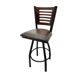 5 Line Wood Back Swivel 300 LB Counter Height Stool, Walnut Back, Espresso Vinyl Seat