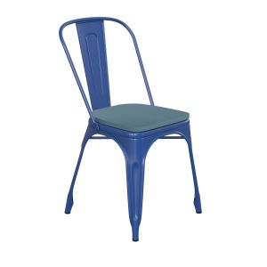 HUSKY Seating 500 LB Commercial Grade Blue Metal Indoor-Outdoor Stackable Chair with Teal-Blue Poly Resin Wood Seat
