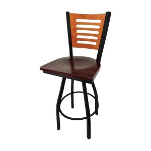 5 Line Wood Back Swivel 300 LB Counter Height Stool, Cherry Back, Mahogany Wood Seat
