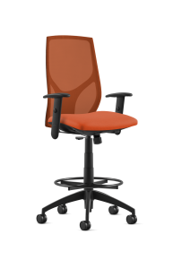 9to5 Seating Vault Mesh Mid-Back Bar Height 300 LB Office Stool, Adjustable Back, Seat Slider, Simple Synchro Tilt Control, 2-Way Adjustable Black Arms