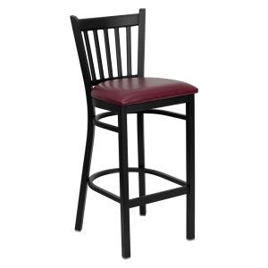 HUSKY Seating Heavy Duty 500 LB Restaurant Bar Stool with Vert Back & Padded Seat-Burgundy