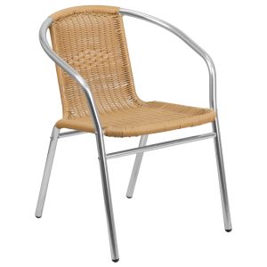 HUSKY Seating 352 LB Aluminum & Rattan Indoor-Outdoor Restaurant Stack Chair-Beige