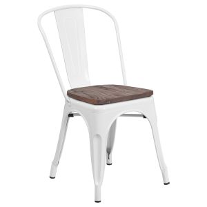 HUSKY Seating 500 LB White Metal Stackable Chair with Wood Seat