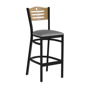 HUSKY Seating Heavy Duty 500 LB Metal Bar Stool with Natural Wood Slat Back-Gray