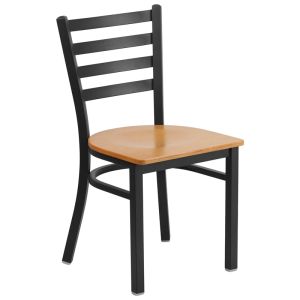 HUSKY Seating 500 LB Black Metal Ladder Back Restaurant Chair with Wood Seat - Natural