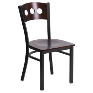 HUSKY Seating Heavy Duty 500 LB Restaurant Chair with Walnut Tri-Circle Back - Wod Seat