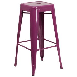 HUSKY Seating 500 LB 30" Indoor-Outdoor Stacking Metal Bar Stool with Square Seat-Purple