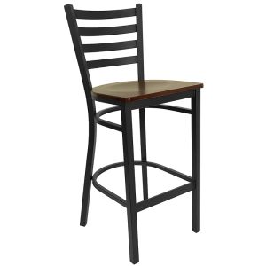 HUSKY Seating Heavy Duty 500 LB Restaurant Bar Stool with Ladder Back & Wood Seat-Mahogany