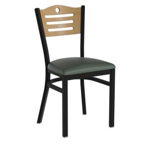 HUSKY Seating Heavy Duty 500 LB Restaurant Chair with Natural Wood Slat Design Back-Green