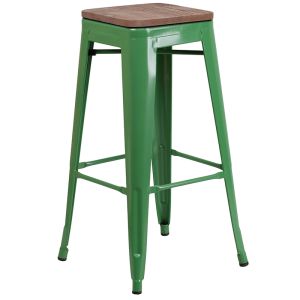HUSKY Seating 500 LB 30" High Backless Green Metal Barstool with Square Wood Seat