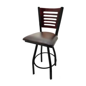 5 Line Wood Back Swivel 300 LB Counter Height Stool, Mahogany Back, Espresso Vinyl Seat