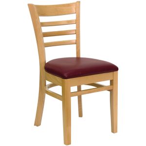 HUSKY Seating Ladder Back Wood 800 LB Restaurant Chair with Natural Finish & Vinyl Seat-Burgundy